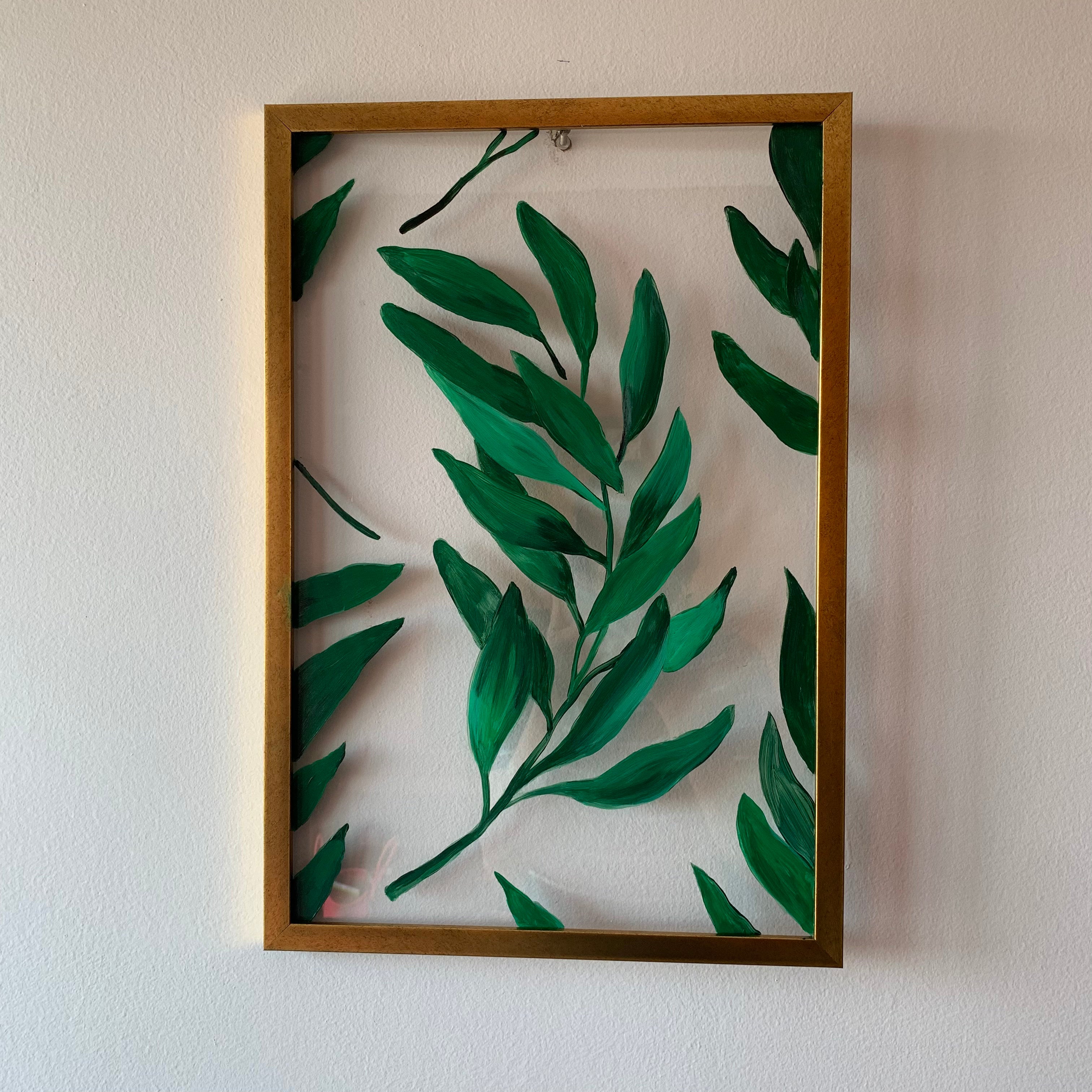Green Leaf Painting on Acrylic Sheet