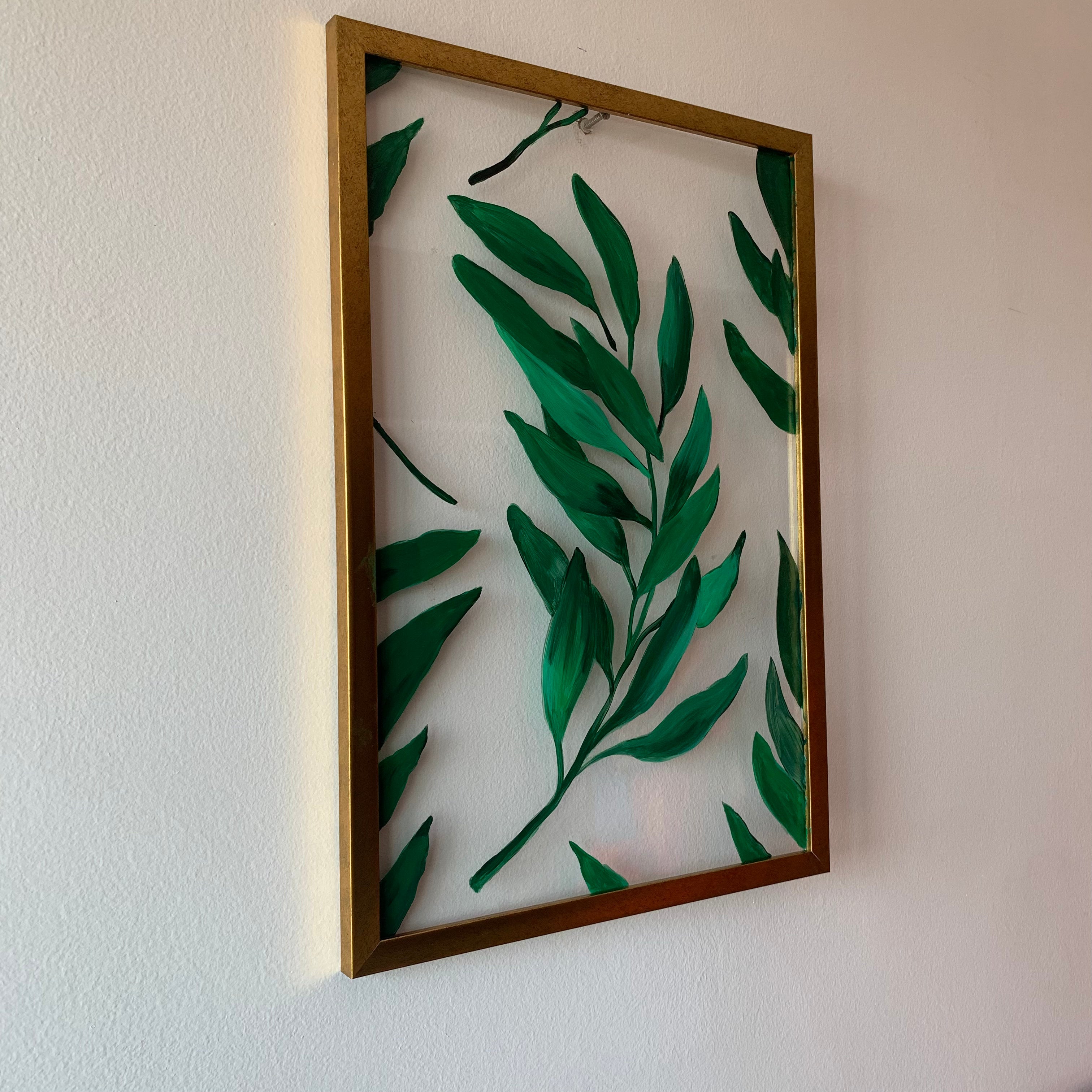 Green Leaf Painting on Acrylic Sheet